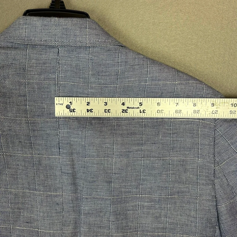 Charles Tyrwhitt Sport Coat Slim Fit Linen Cotton Plaid Men 40S Light Blue